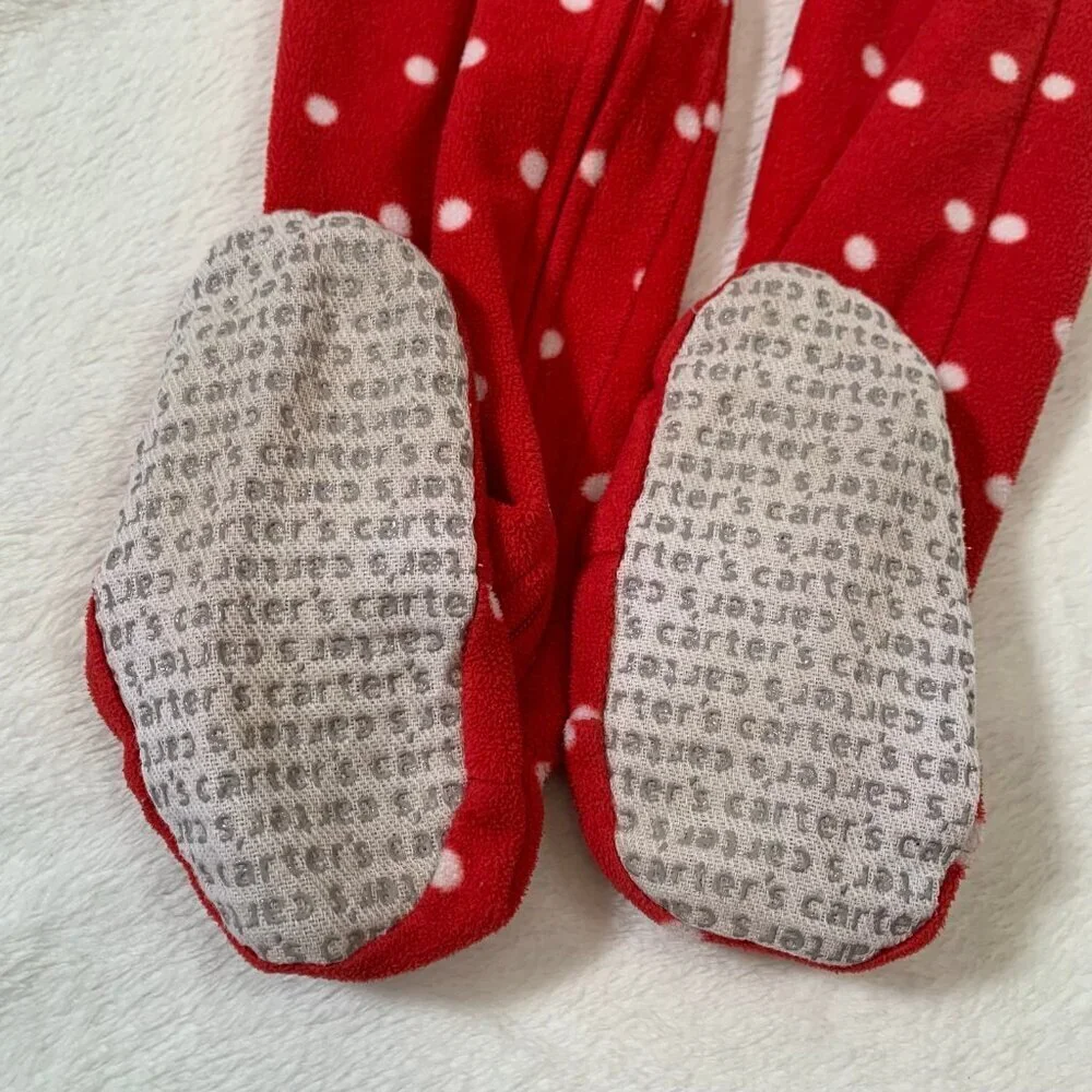 5/$25 Carter's Footed Pajamas‎ Toddler 3T Red Polka Dot Reindeer Fleece Sleeper